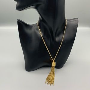 Vintage Monet gold tone necklace with box fringe pendant. Good condition.